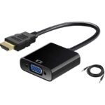 HDMI to VGA Gold Plated High-Speed 1080P Active HDTV HDMI to VGA Adapter Converter Male to Female with Audio and Micro USB Charging Cable, (Gold Black)