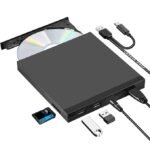 External CD DVD Drive Burner USB 3.0 Type-C with Extra USB Ports and SD Reader, Portable DVD/CD ROM +/-RW Optical Disc Drive Player for Mac & Windows 11/10/8/7 Laptop Desktop PC